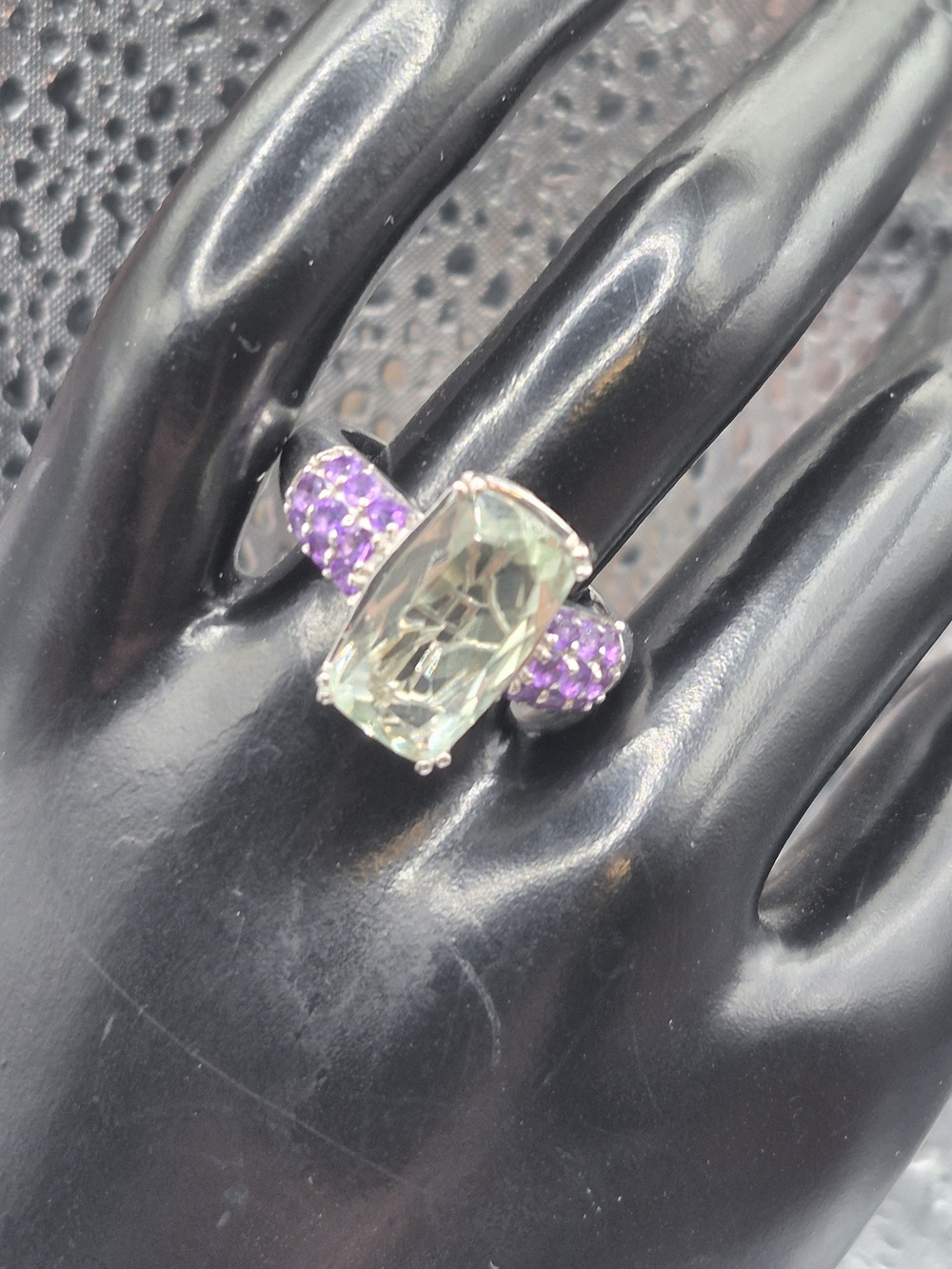 Genuine Montezuna Prasiolite And African Amethyst Ring